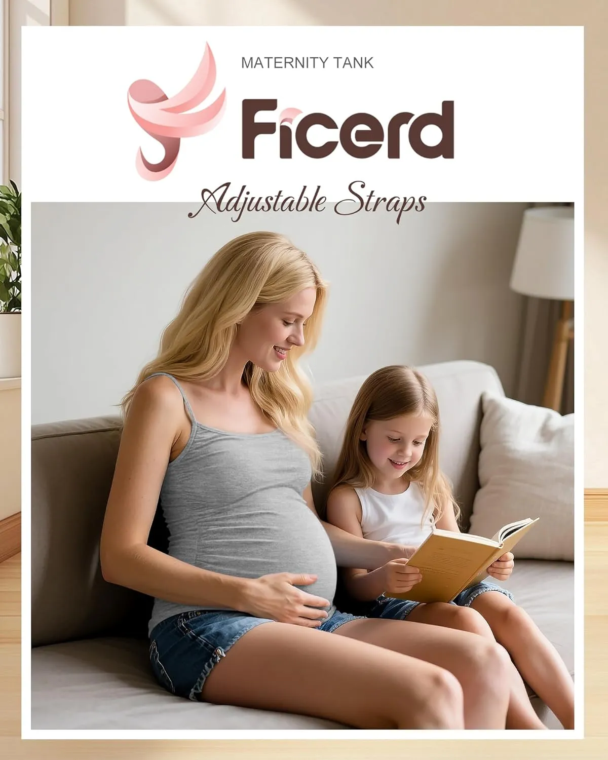 Ficerd 3 Pack Women's Maternity Tank Top Cotton Camisole with Adjustable Straps Comfort Tops Side Ruched Stretch Soft Shirts