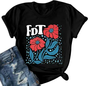 Flower Shirts for Women Floral Graphic Tshirts Vintage Retro Casual Tees Top Loose Round Neck Short Sleeve