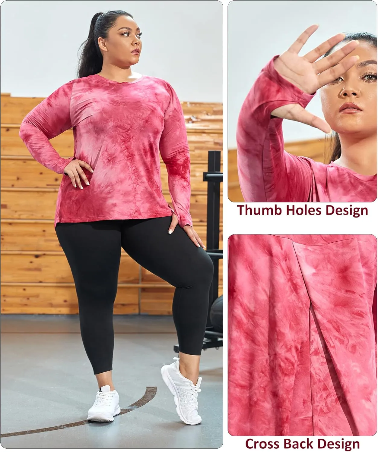 FOREYOND Plus Size Long Sleeve Athletic Tops for Women Soft Dry Fit Workout Tops Stretchy Lightweight Yoga Clothing XL-5XL
