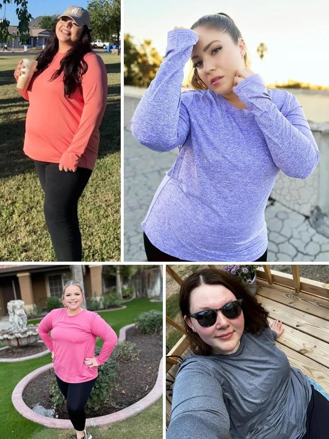 FOREYOND Plus Size Long Sleeve Athletic Tops for Women Soft Dry Fit Workout Tops Stretchy Lightweight Yoga Clothing XL-5XL