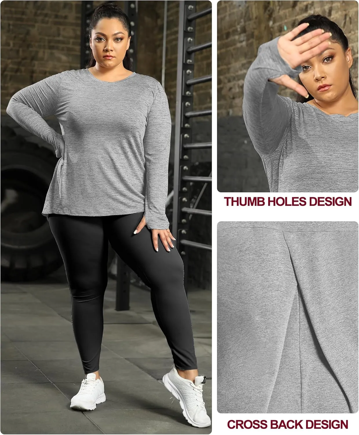 FOREYOND Plus Size Long Sleeve Athletic Tops for Women Soft Dry Fit Workout Tops Stretchy Lightweight Yoga Clothing XL-5XL