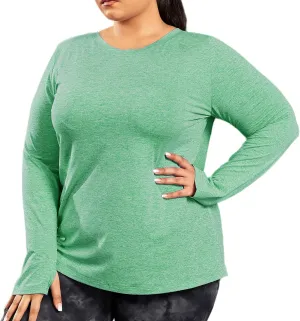 FOREYOND Plus Size Long Sleeve Athletic Tops for Women Soft Dry Fit Workout Tops Stretchy Lightweight Yoga Clothing XL-5XL