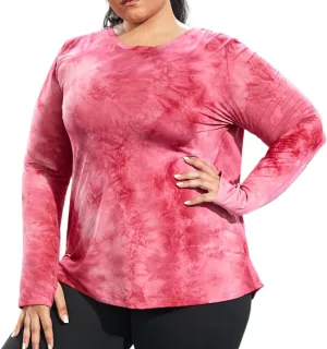 FOREYOND Plus Size Long Sleeve Athletic Tops for Women Soft Dry Fit Workout Tops Stretchy Lightweight Yoga Clothing XL-5XL