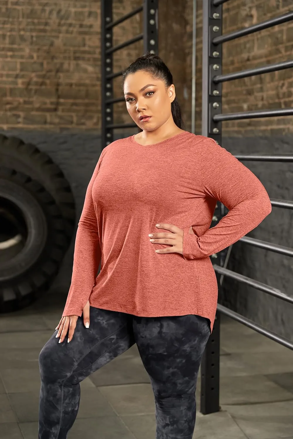 FOREYOND Plus Size Long Sleeve Athletic Tops for Women Soft Dry Fit Workout Tops Stretchy Lightweight Yoga Clothing XL-5XL