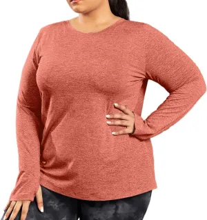 FOREYOND Plus Size Long Sleeve Athletic Tops for Women Soft Dry Fit Workout Tops Stretchy Lightweight Yoga Clothing XL-5XL