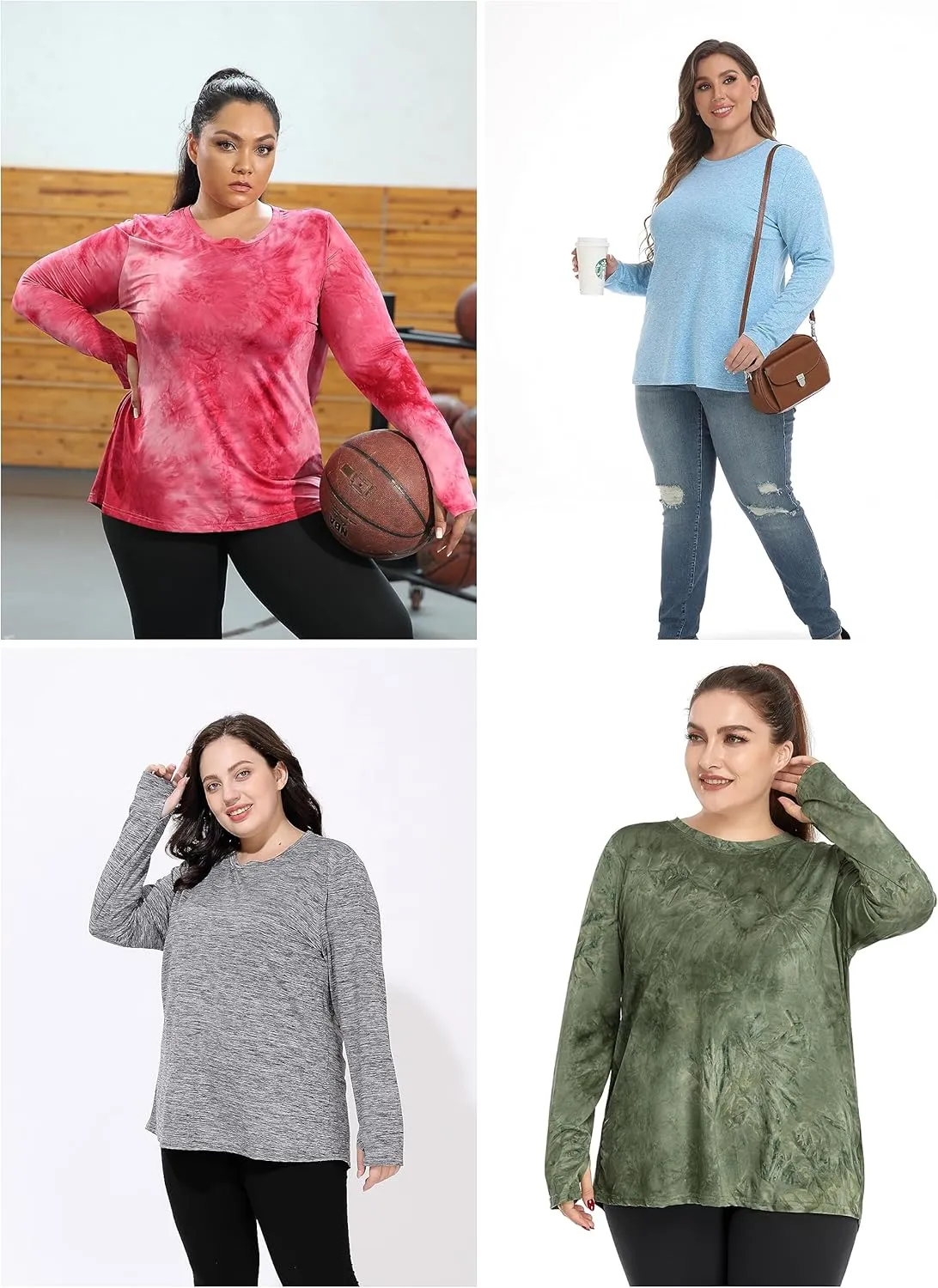 FOREYOND Plus Size Long Sleeve Athletic Tops for Women Soft Dry Fit Workout Tops Stretchy Lightweight Yoga Clothing XL-5XL