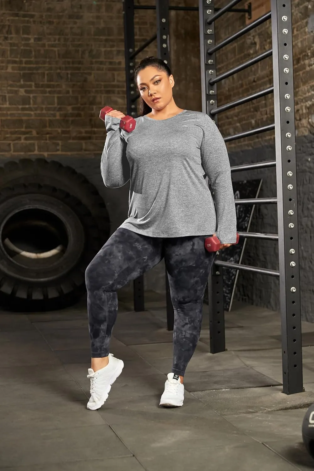FOREYOND Plus Size Long Sleeve Athletic Tops for Women Soft Dry Fit Workout Tops Stretchy Lightweight Yoga Clothing XL-5XL