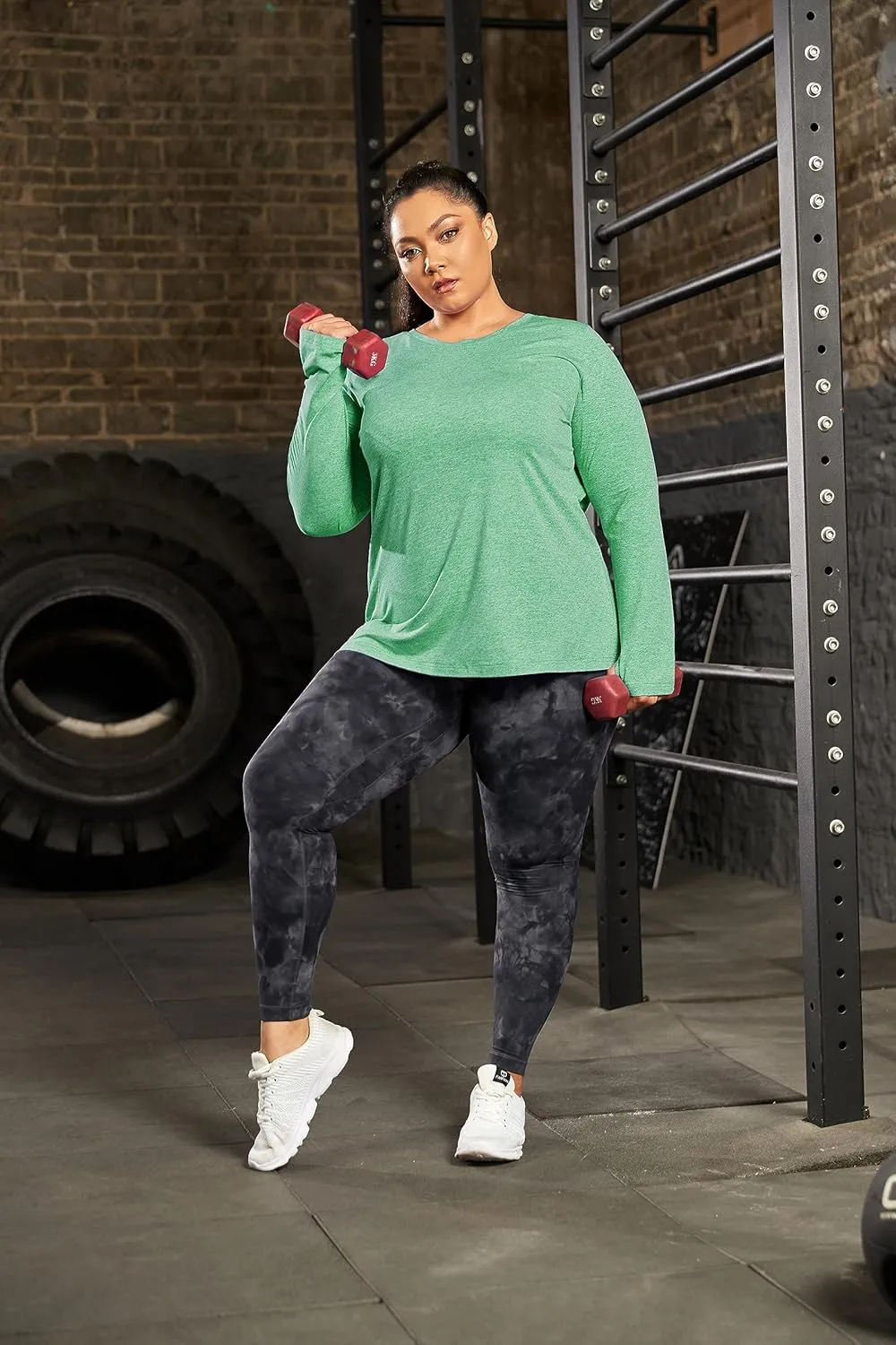 FOREYOND Plus Size Long Sleeve Athletic Tops for Women Soft Dry Fit Workout Tops Stretchy Lightweight Yoga Clothing XL-5XL
