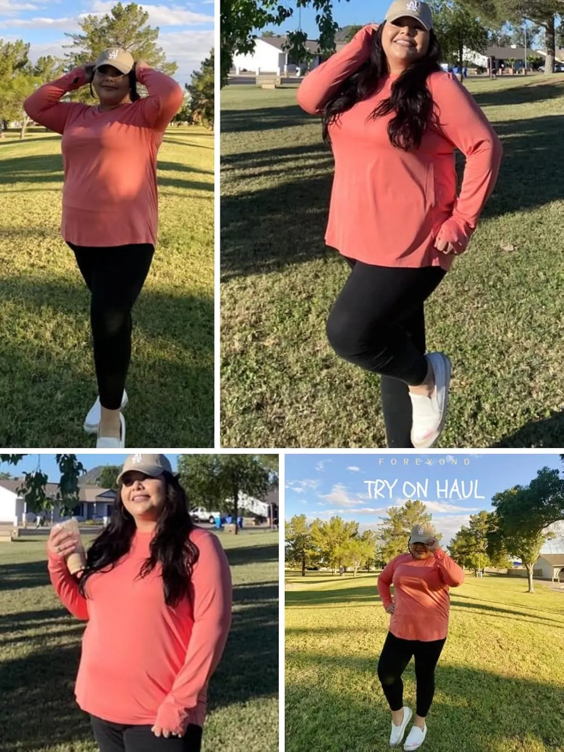 FOREYOND Plus Size Long Sleeve Athletic Tops for Women Soft Dry Fit Workout Tops Stretchy Lightweight Yoga Clothing XL-5XL