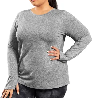 FOREYOND Plus Size Long Sleeve Athletic Tops for Women Soft Dry Fit Workout Tops Stretchy Lightweight Yoga Clothing XL-5XL