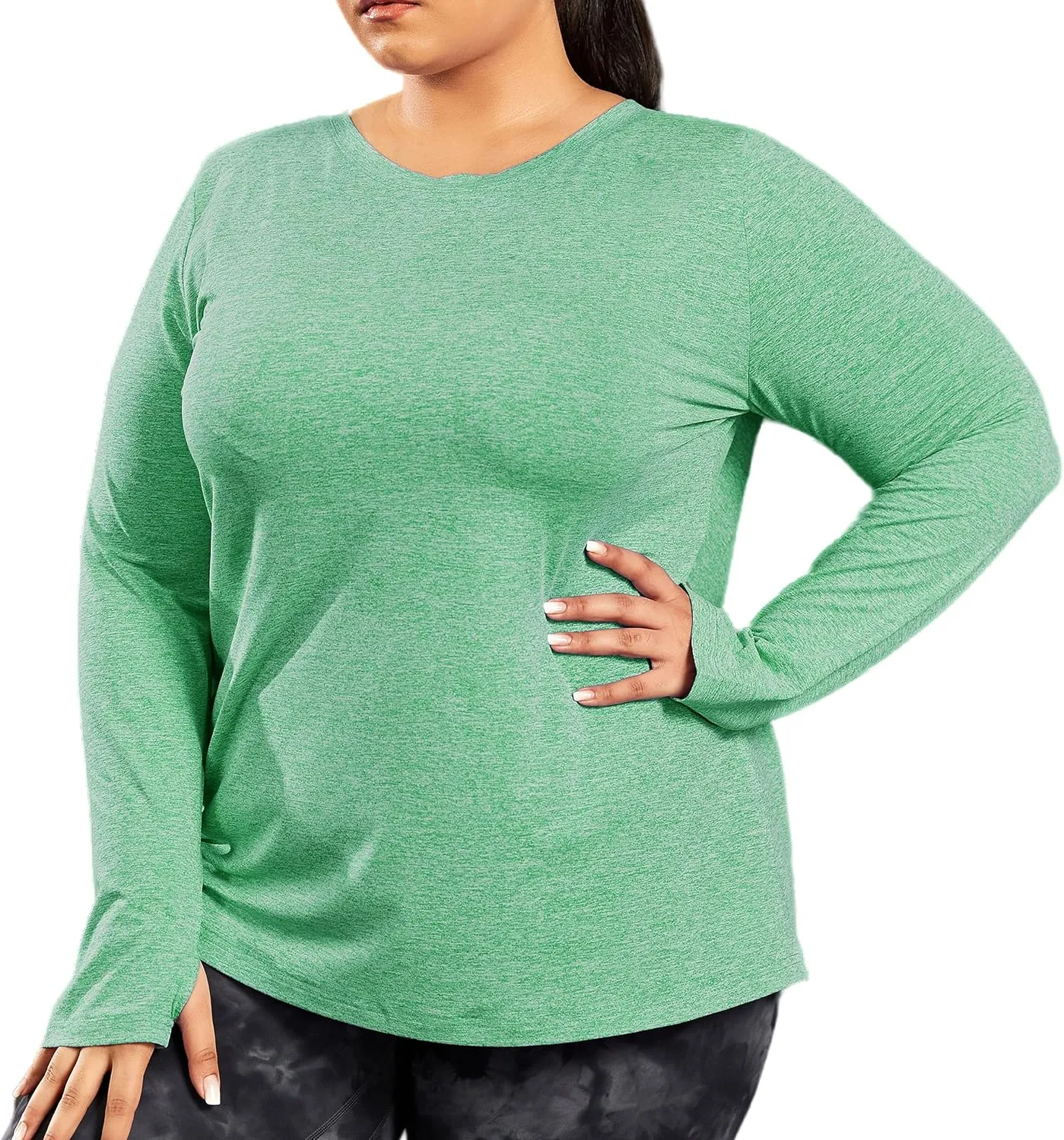 FOREYOND Plus Size Long Sleeve Athletic Tops for Women Soft Dry Fit Workout Tops Stretchy Lightweight Yoga Clothing XL-5XL
