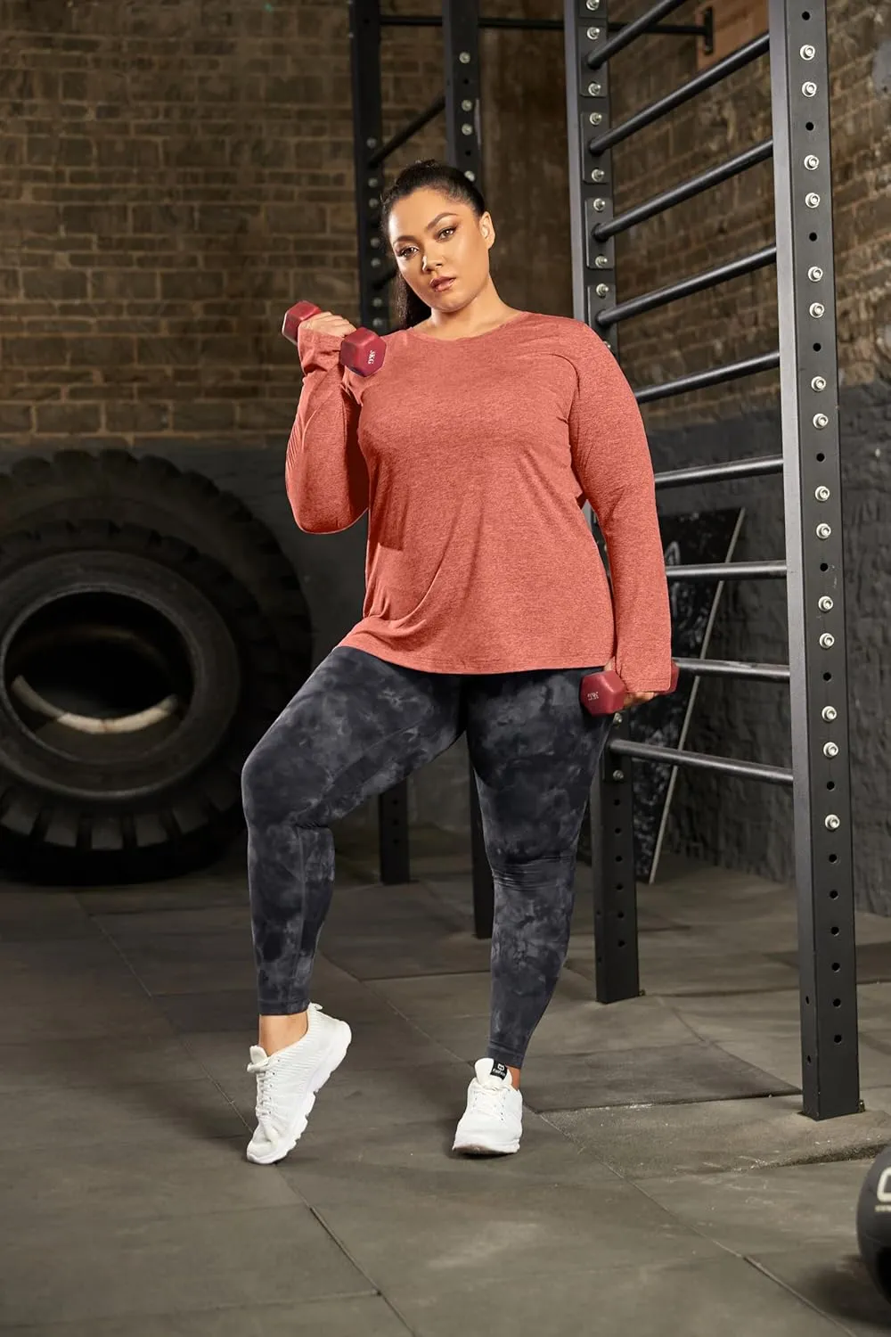 FOREYOND Plus Size Long Sleeve Athletic Tops for Women Soft Dry Fit Workout Tops Stretchy Lightweight Yoga Clothing XL-5XL