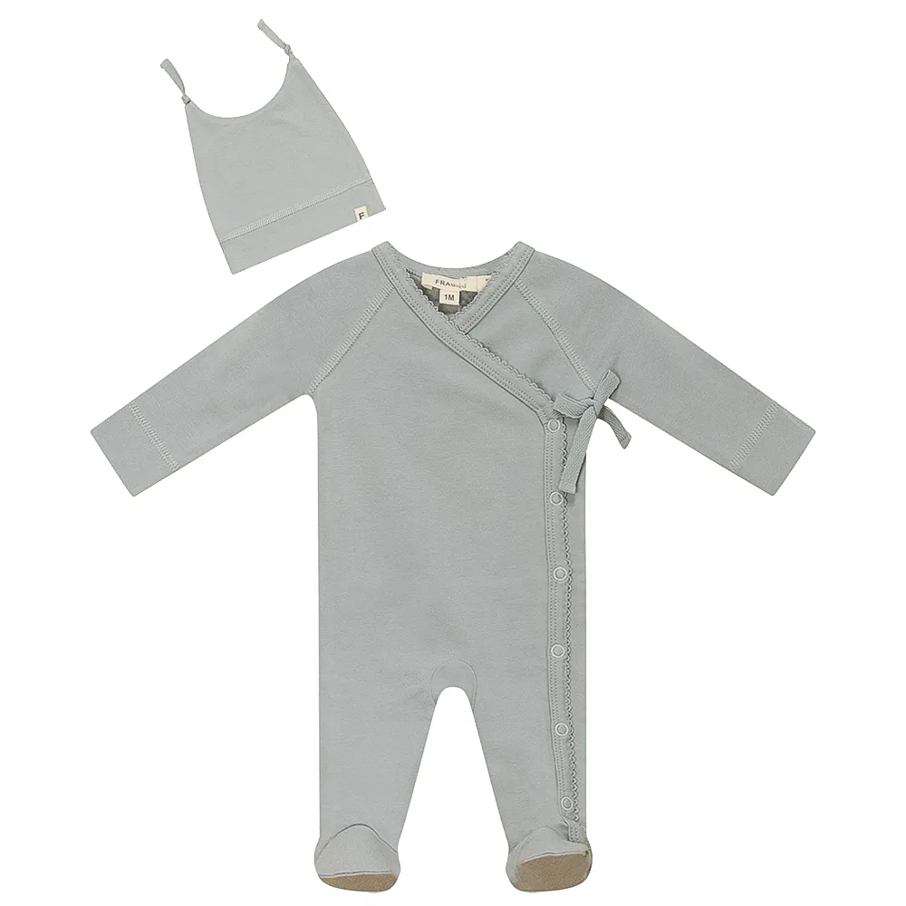Fragile Seafoam Scallop Stitch Footie Set