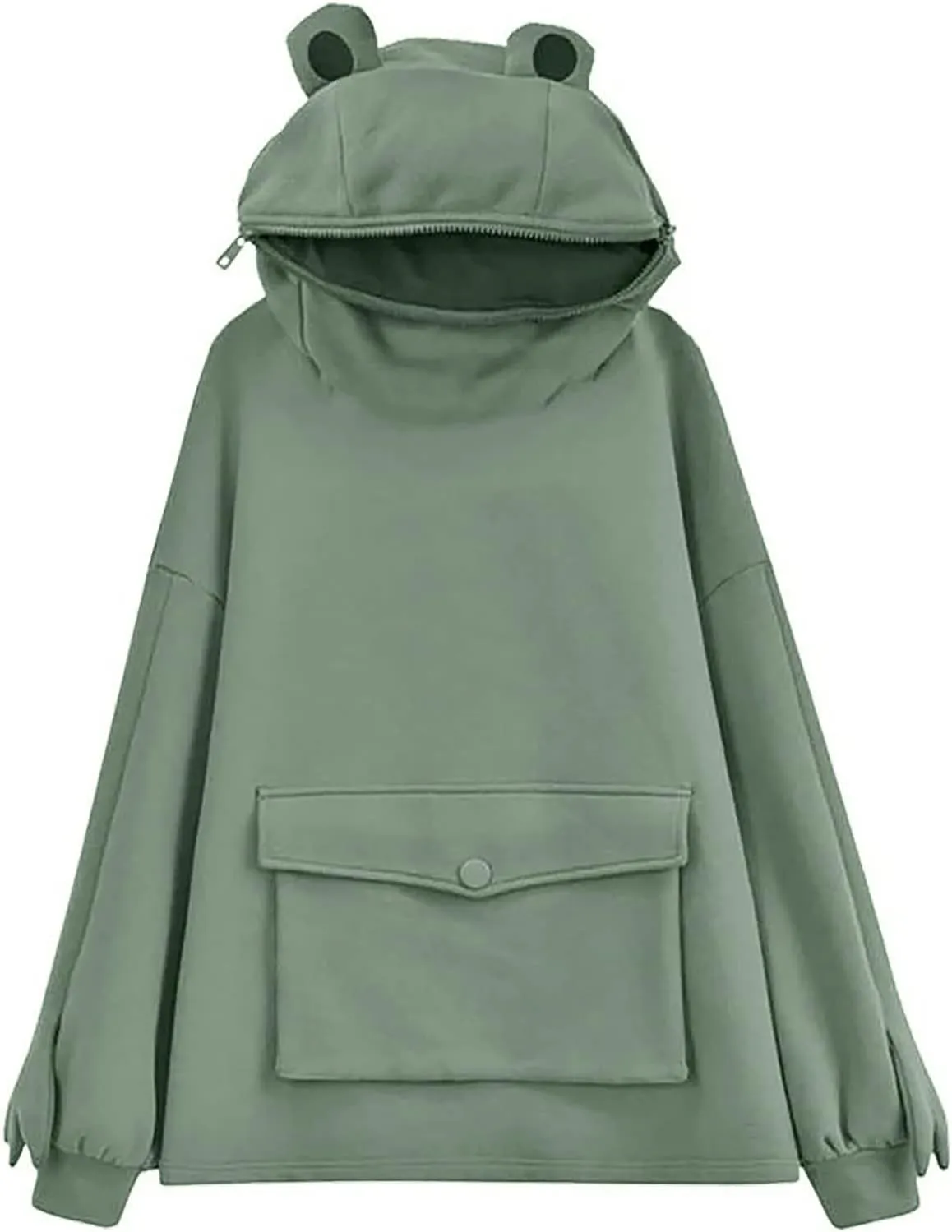 Frog Hoodies for Teen Girls Cute Hoodies Pullover Oversized Kawaii Hooded Sweatshirt Zipper Mouth Frog Hoodie for Women