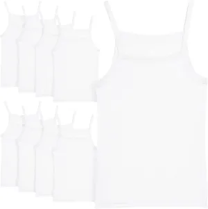 Girls Camisole - 9 Pack Tagless Soft Cotton White Tops, Spaghetti Strap Undershirts for Girls (Sizes: 2T-16)