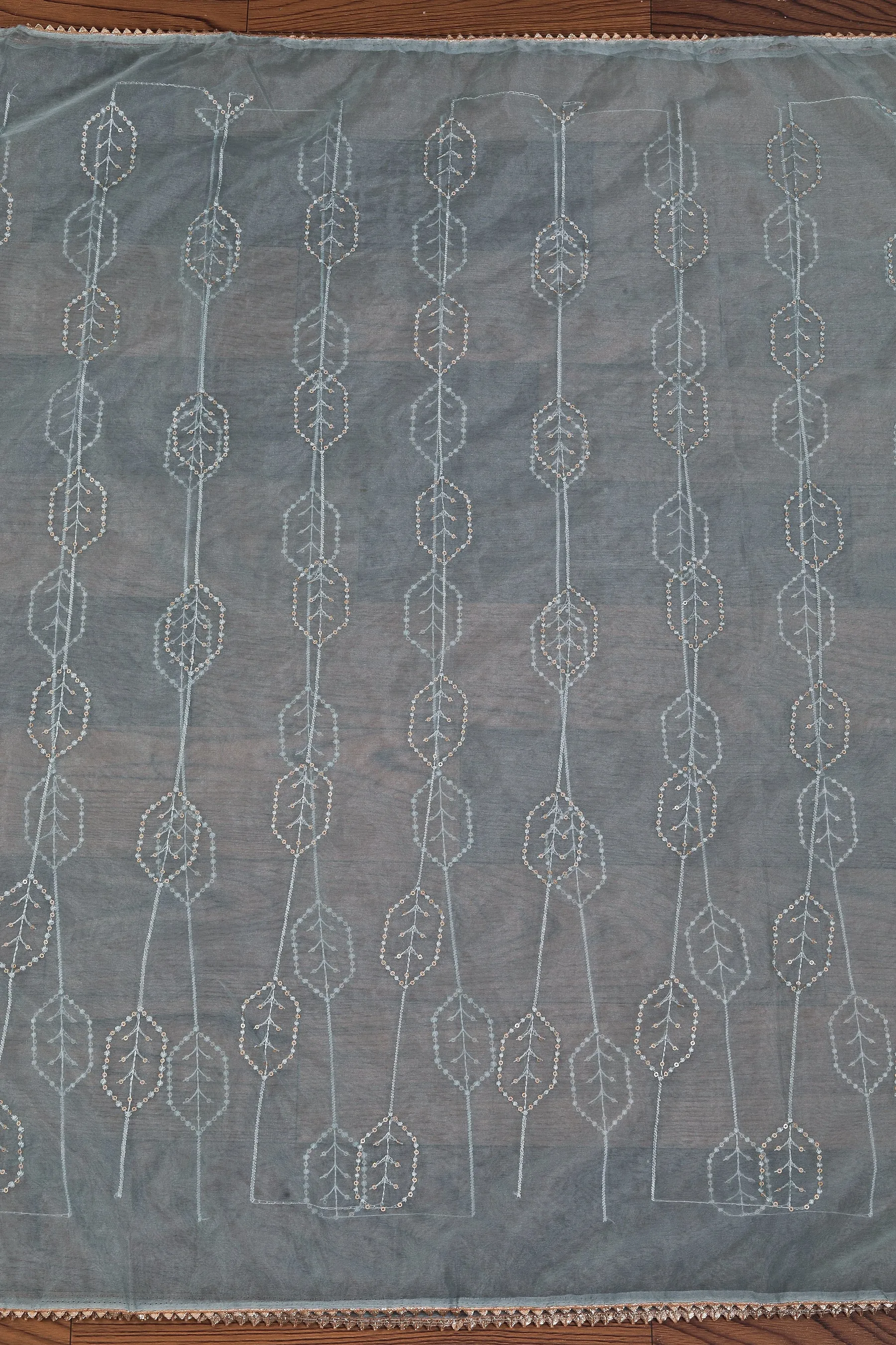 Green Organza Embellished Dress Material With Dupatta