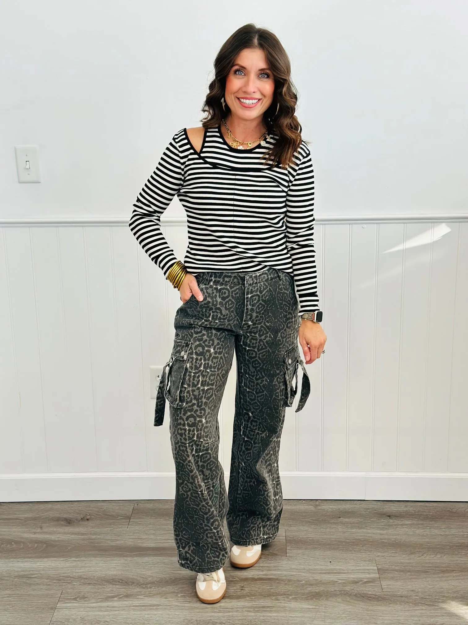 Grey Leopard Print Cargo Pants (Reg.)