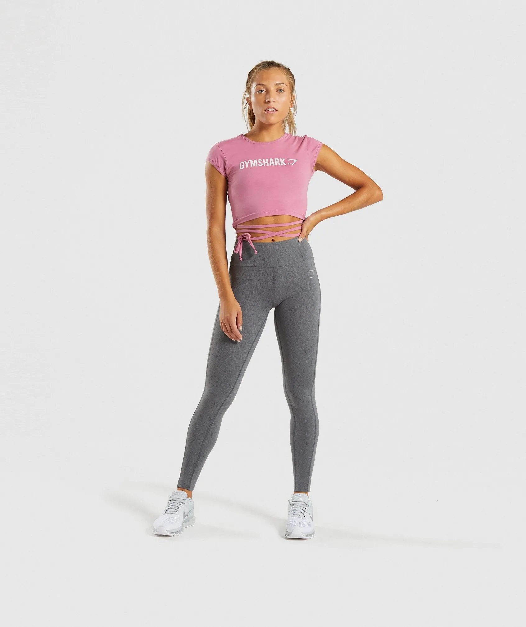 Gymshark Ribbon Capped Sleeve Crop Top - Dusky Pink