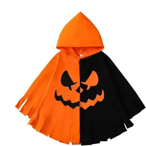 Halloween Hooded Poncho - Spooky Pumpkin Ghost Clothes, Halloween Costume Cloak | Comfortable Trick Treat Poncho, Ghost Cloak