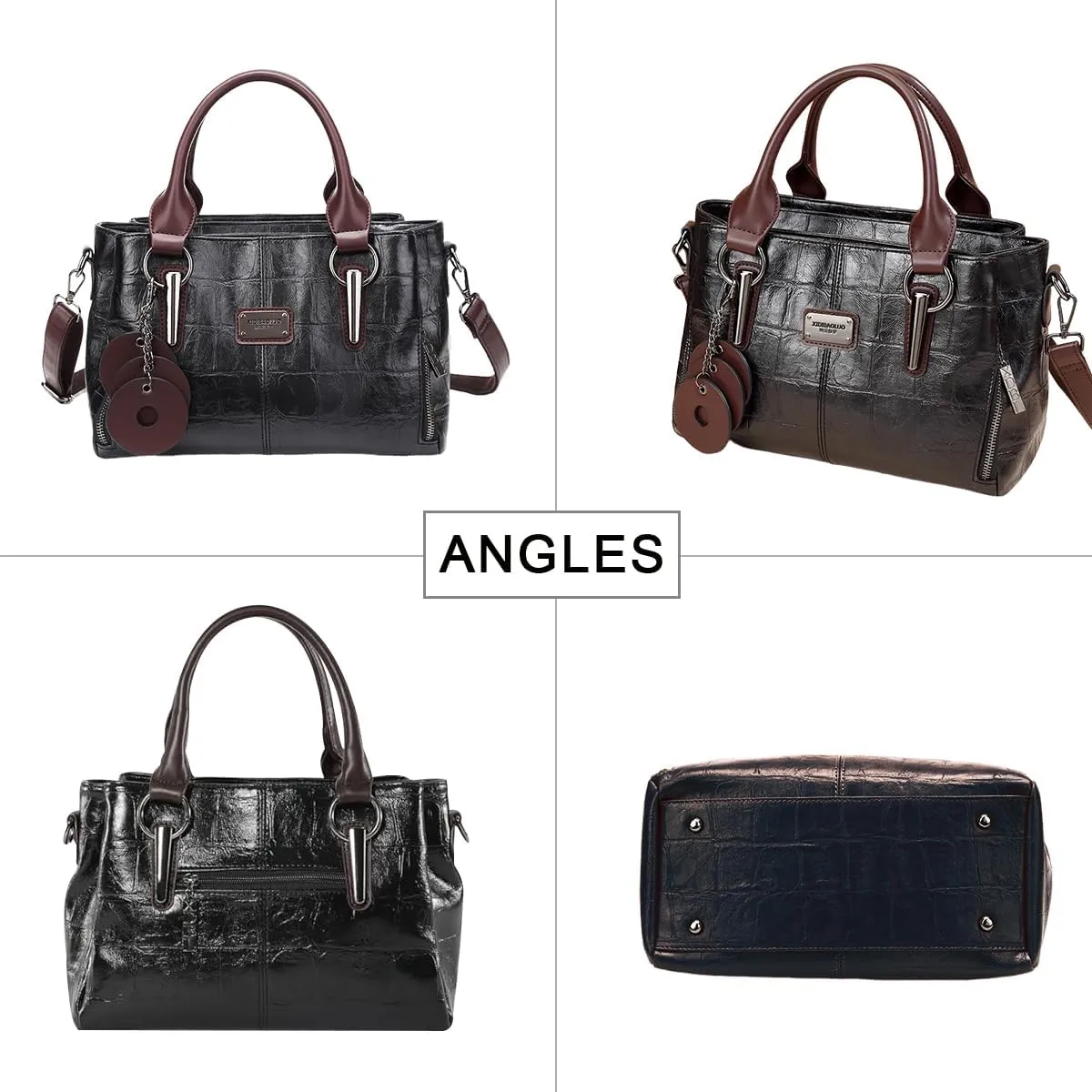 Handbags and Purses for Women Vegan Leather Tote Bag with Zipper Compartments Womens Shoulder Crossbody Satchel Bags