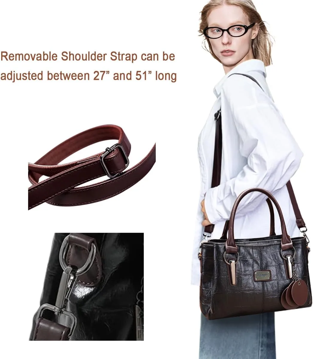 Handbags and Purses for Women Vegan Leather Tote Bag with Zipper Compartments Womens Shoulder Crossbody Satchel Bags
