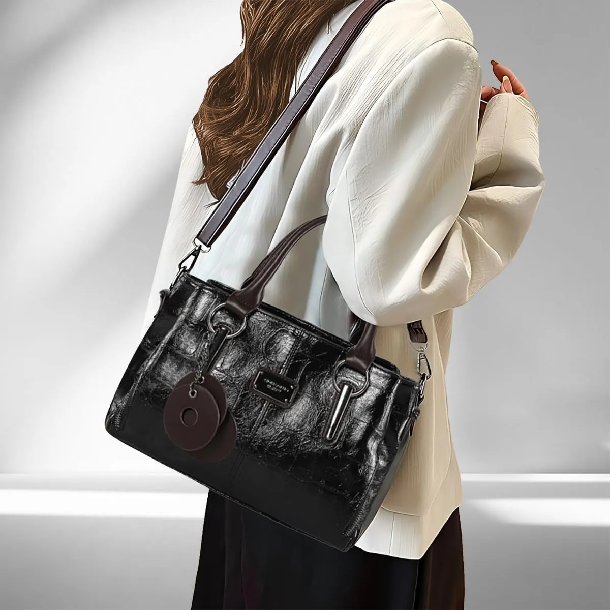 Handbags and Purses for Women Vegan Leather Tote Bag with Zipper Compartments Womens Shoulder Crossbody Satchel Bags