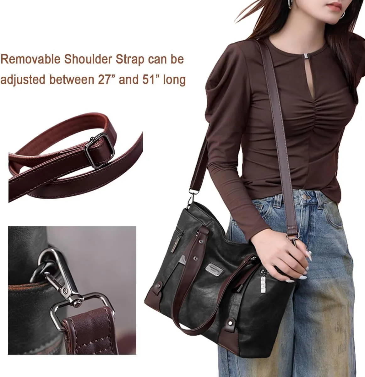 Handbags and Purses for Women Vegan Leather Tote Bag with Zipper Compartments Womens Shoulder Crossbody Satchel Bags