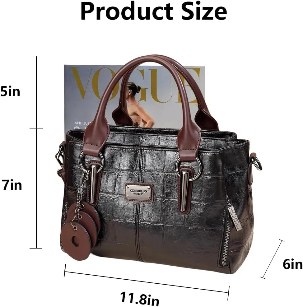 Handbags and Purses for Women Vegan Leather Tote Bag with Zipper Compartments Womens Shoulder Crossbody Satchel Bags