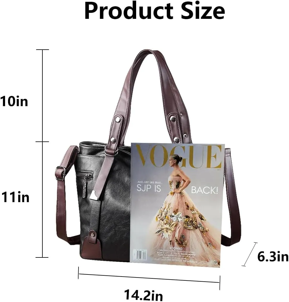 Handbags and Purses for Women Vegan Leather Tote Bag with Zipper Compartments Womens Shoulder Crossbody Satchel Bags
