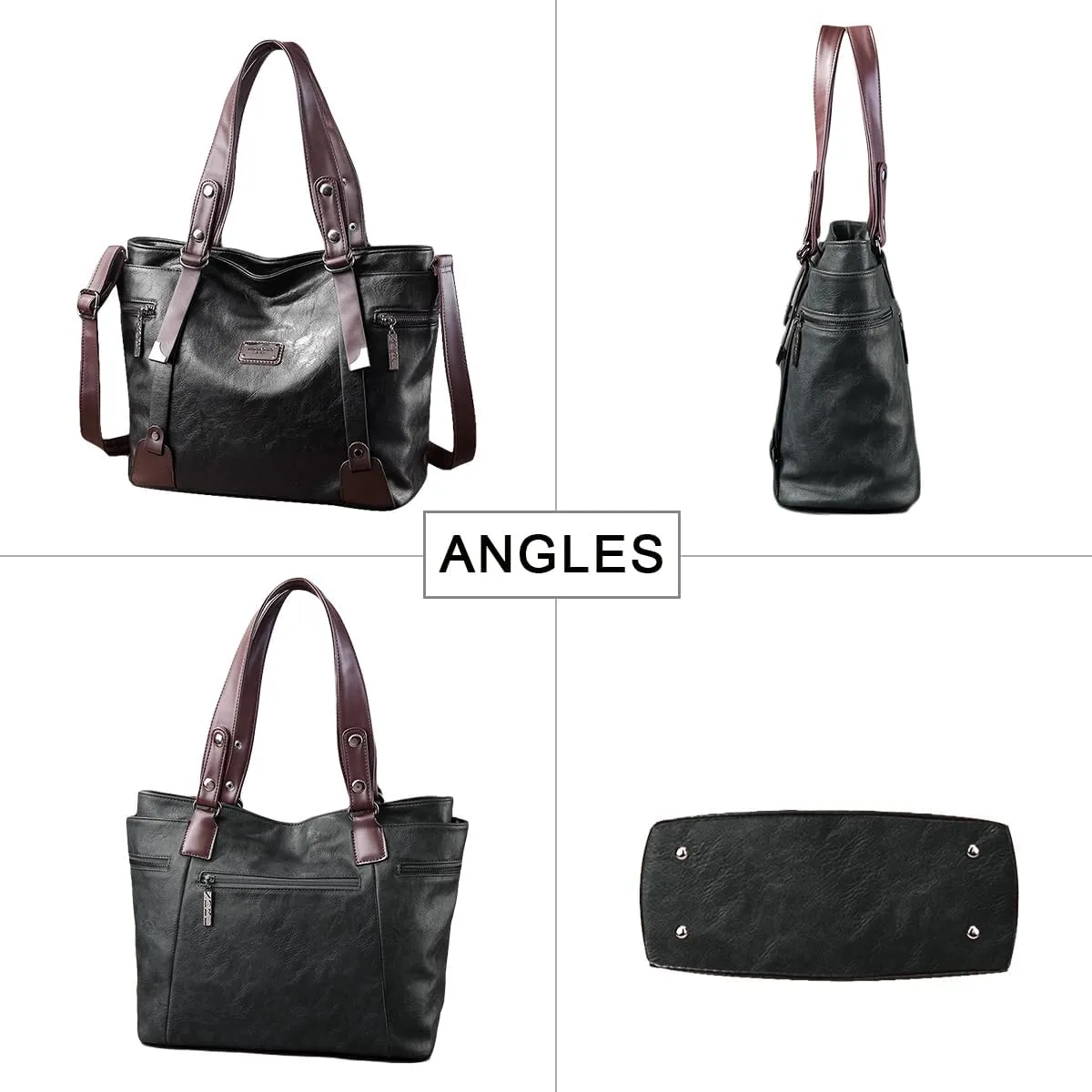 Handbags and Purses for Women Vegan Leather Tote Bag with Zipper Compartments Womens Shoulder Crossbody Satchel Bags