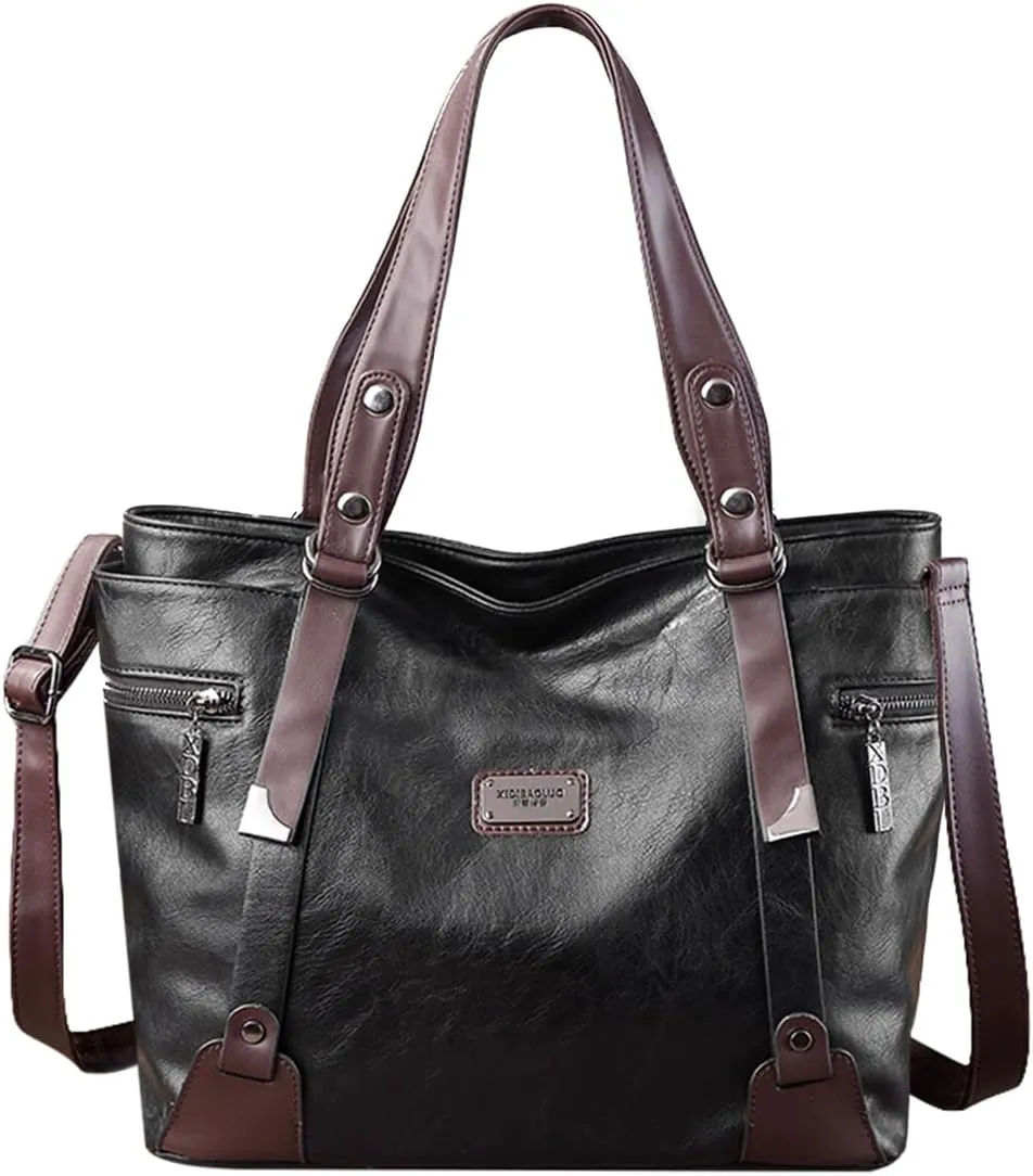 Handbags and Purses for Women Vegan Leather Tote Bag with Zipper Compartments Womens Shoulder Crossbody Satchel Bags