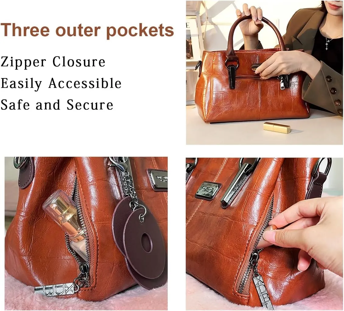 Handbags and Purses for Women Vegan Leather Tote Bag with Zipper Compartments Womens Shoulder Crossbody Satchel Bags