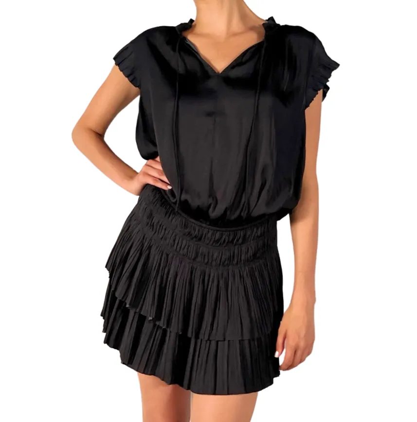 Haya Pleated Skirt & Slv Neck Tie Midi Dress