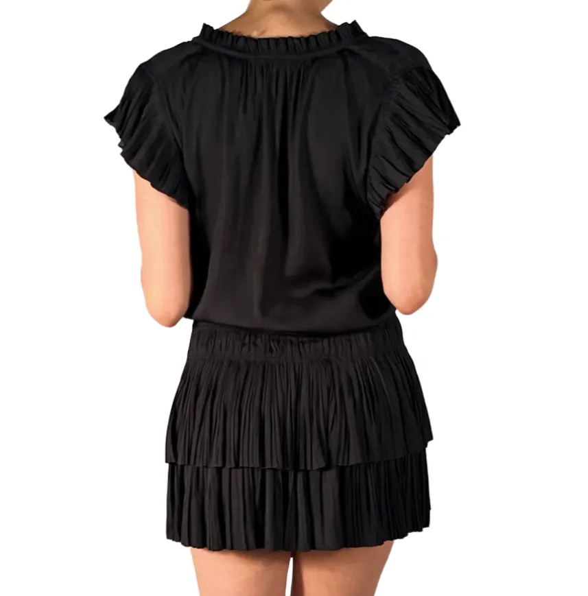 Haya Pleated Skirt & Slv Neck Tie Midi Dress