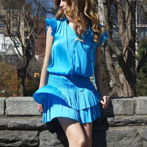 Haya Pleated Skirt & Slv Neck Tie Midi Dress