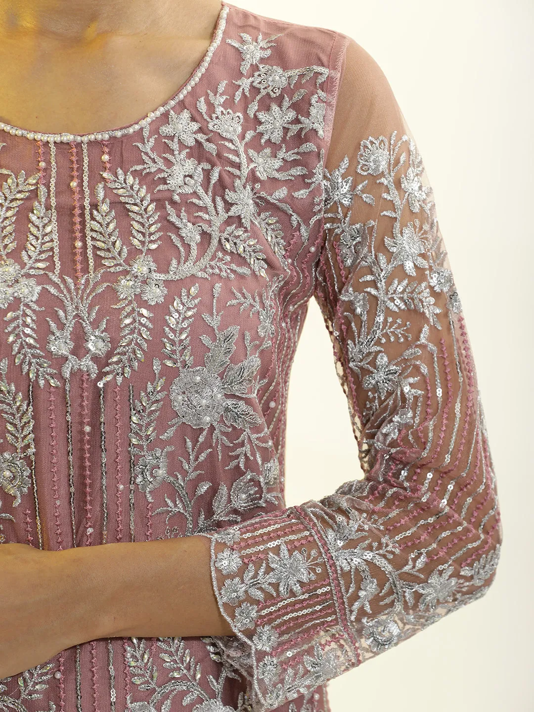 Heavy Embroidered Net Kurta Set With Dupatta