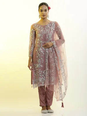 Heavy Embroidered Net Kurta Set With Dupatta