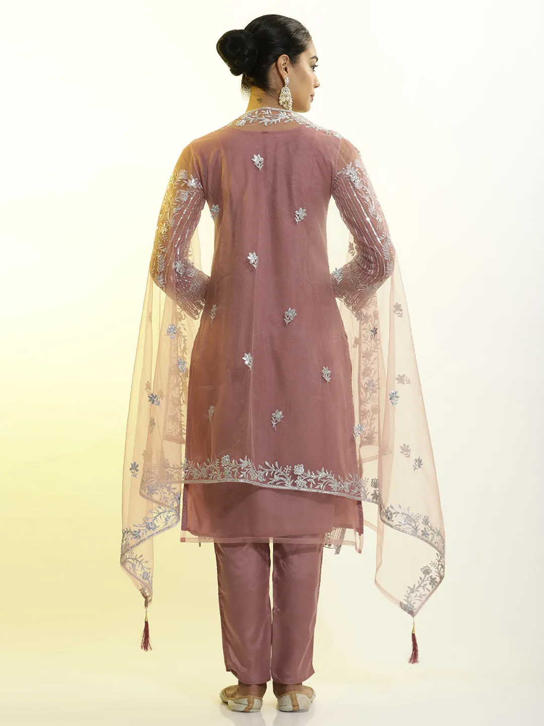Heavy Embroidered Net Kurta Set With Dupatta