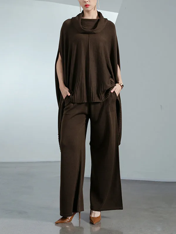 High-Low Long Sleeves Solid Color Heaps Collar Pullovers Sweater Tops