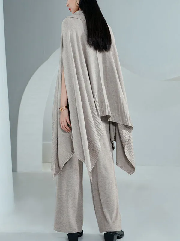 High-Low Long Sleeves Solid Color Heaps Collar Pullovers Sweater Tops