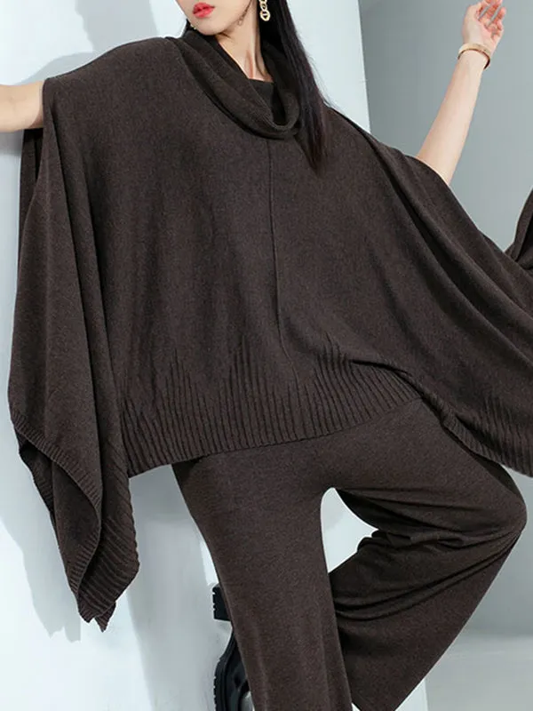 High-Low Long Sleeves Solid Color Heaps Collar Pullovers Sweater Tops