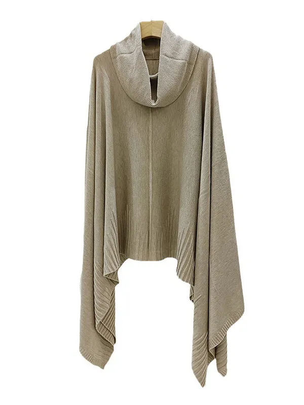 High-Low Long Sleeves Solid Color Heaps Collar Pullovers Sweater Tops