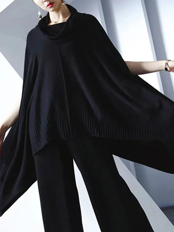 High-Low Long Sleeves Solid Color Heaps Collar Pullovers Sweater Tops