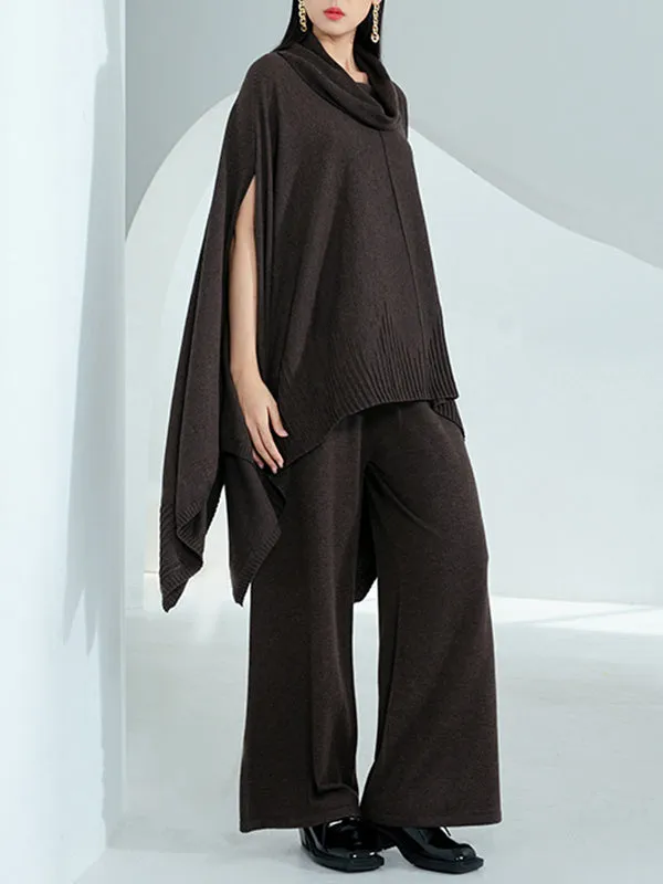 High-Low Long Sleeves Solid Color Heaps Collar Pullovers Sweater Tops