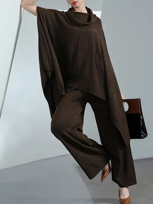 High-Low Long Sleeves Solid Color Heaps Collar Pullovers Sweater Tops