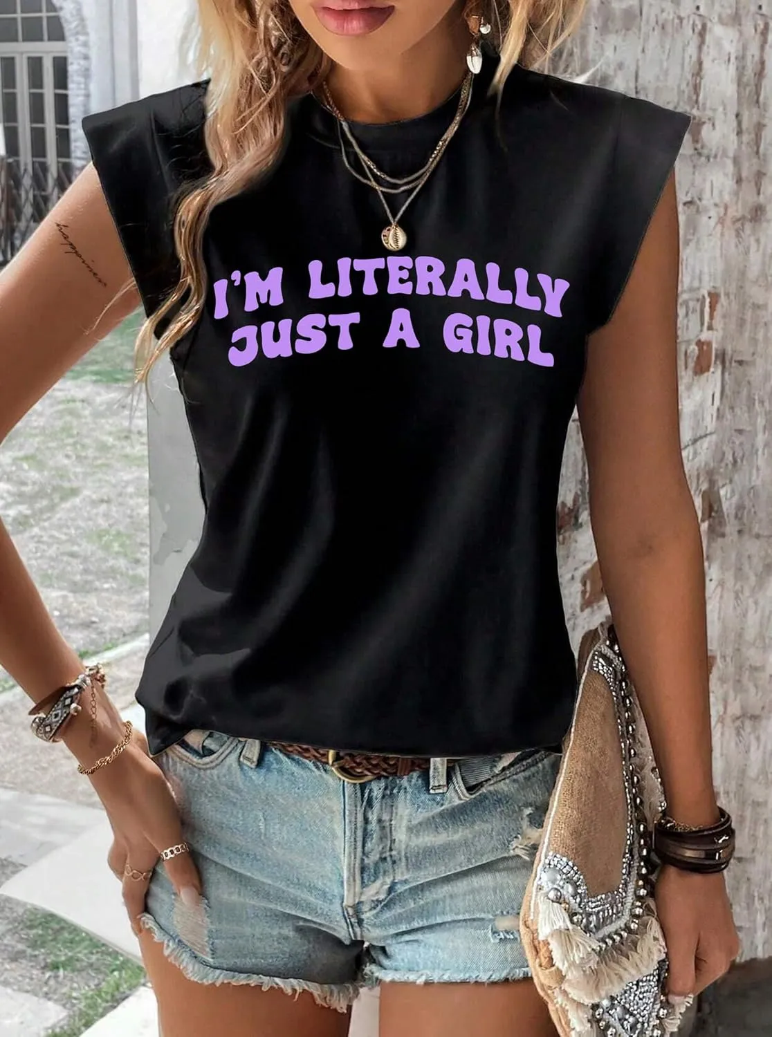 Hilinker Women's Cute Summer Cap Sleeve Top Mock Neck T Shirts Casual Loose Summer Tee