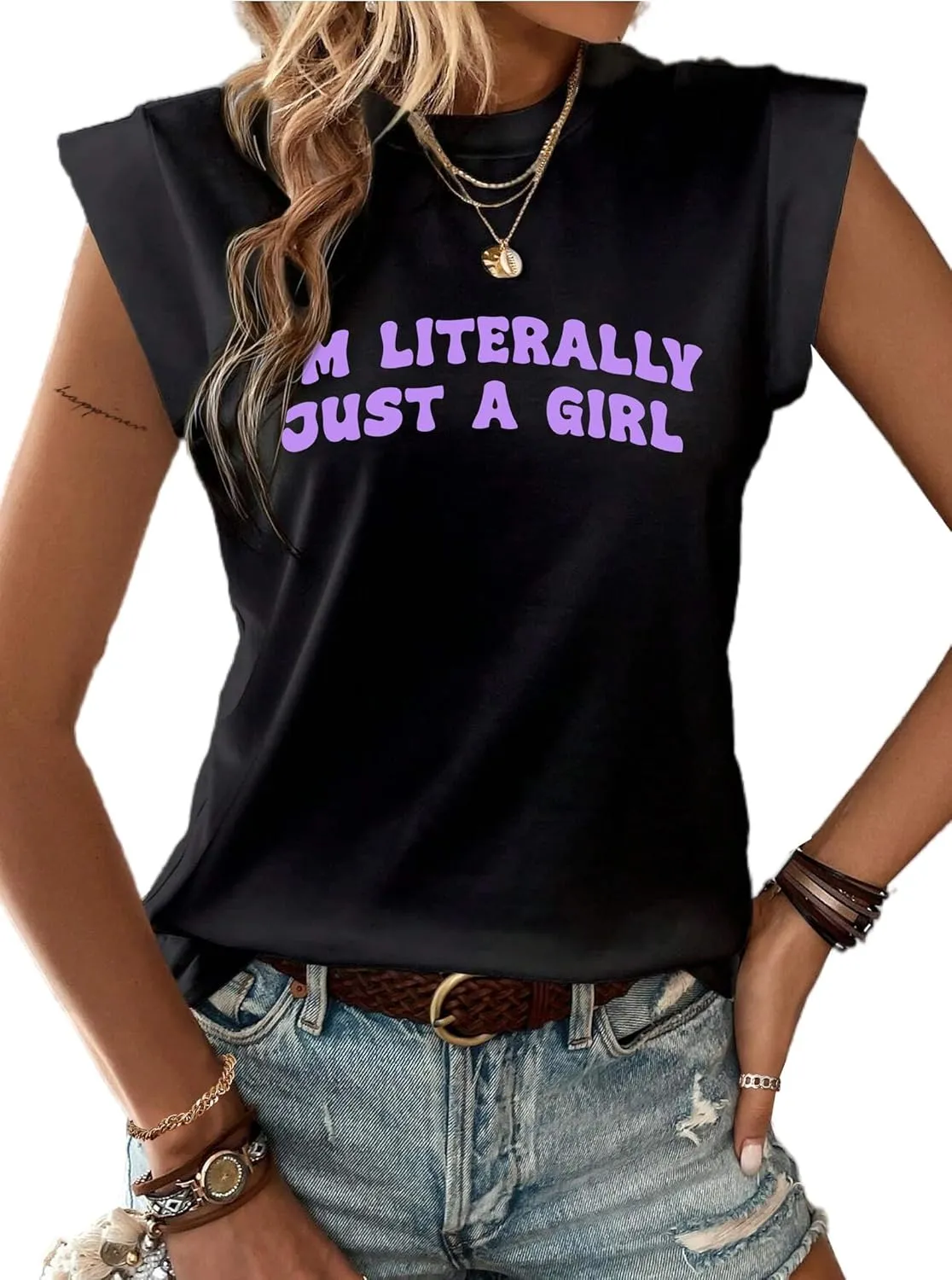 Hilinker Women's Cute Summer Cap Sleeve Top Mock Neck T Shirts Casual Loose Summer Tee