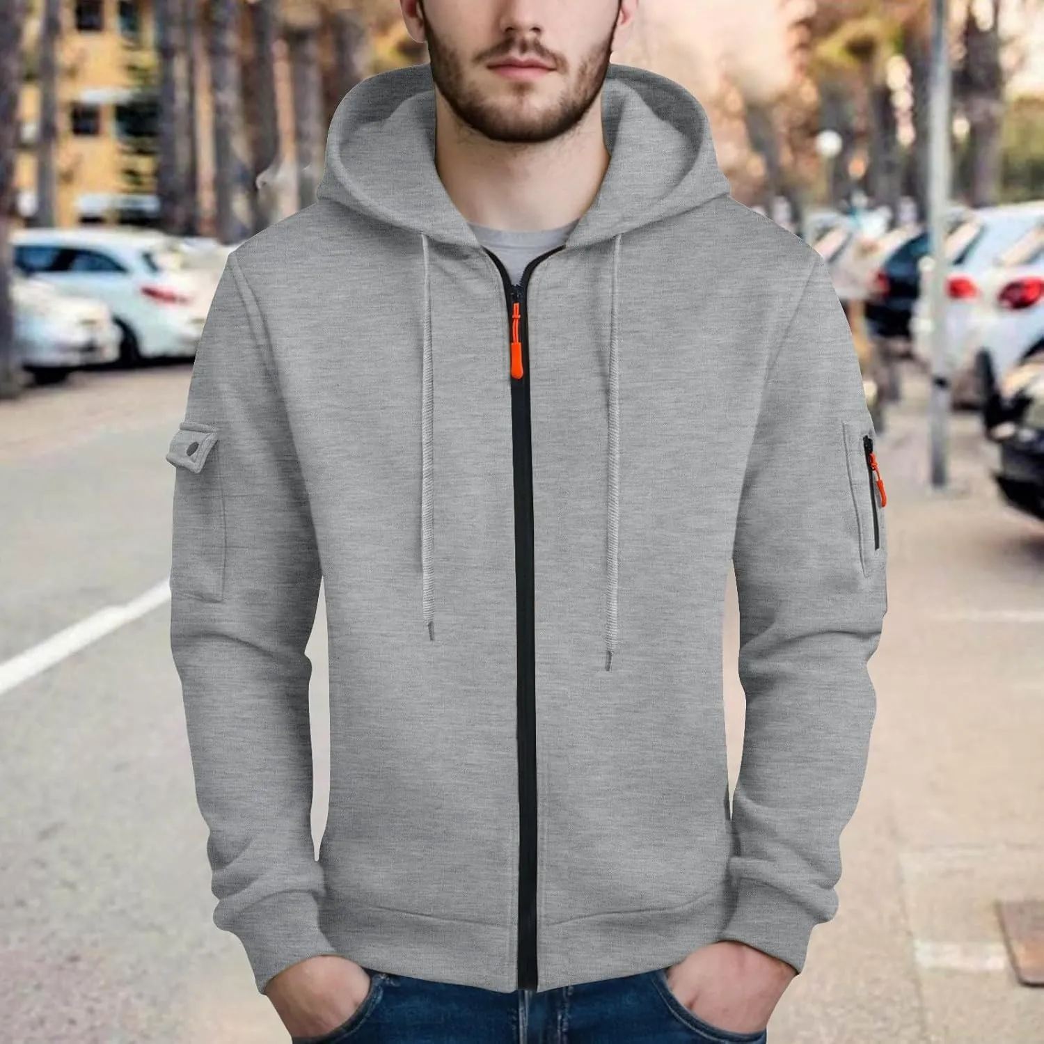 Hoodies for Men Full Zip Up Long Sleeve Sports Hooded Jacket Casual Gym Athletic Sweatshirt Coats with Zip Pockets