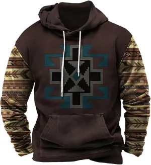 Hoodies for Men Graphic Design Aztec Ethnic Print Hooded Sweatshirts Casual Long Sleeve Fashion Christmas Shirts