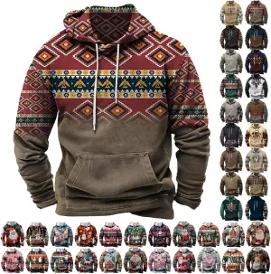Hoodies for Men Graphic Design Aztec Ethnic Print Hooded Sweatshirts Casual Long Sleeve Fashion Christmas Shirts
